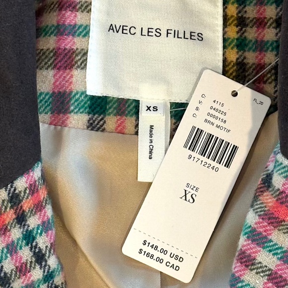 Avec Les Filles Double-Breasted Elbow-Patch Plaid Jacket - X-Small (NWT) - Picture 11 of 13